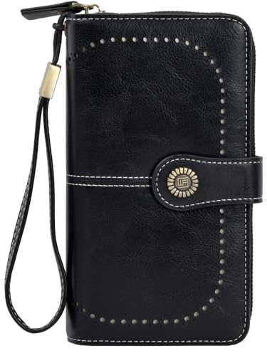 HoaaiGo Portafoglio Donna in Pelle, Grande Capacità Portafogli da Donna, Portafoglio in pelle PU Lunga, Portafogli Grandi RFID con Portamonete, Portamonete Chiusura con cerniera (Blu pavone) (Nero)
