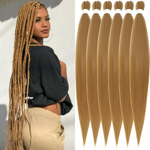 Xusuperb Rajout Cheveux Tressés Pré-étirés 30 Pouces Blond Foncé Couleur #27 Kanekalon Easy Braids Meches Cheveux pour Tresses Africaine 6 Paquets Synthétique Yaki Nattes Extensions de Cheveux(27#)