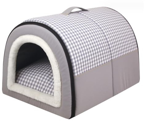 CUCUFA Maison de Chien d'intérieur 2 en 1 Lits Igloo pour Chat Pliables avec Coussin Amovible Maison de lit pour Chien antidérapant Imperméable Chaud Cave pour Chat Lavable Lit Couvert pour Chien