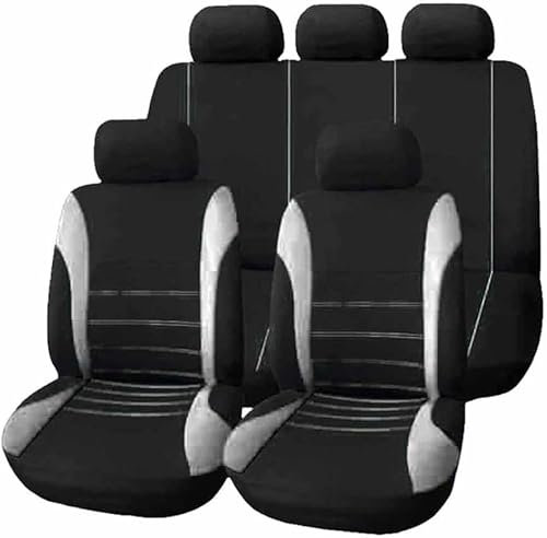 KLower Auto Sitzbezüge Stoff Set für Sk-oda Fabia PJ NJ 5J 3T4 3T5 6Y 6Y2 6Y5 2019-2025, Autositzbezüge Seasons Protectors Schonbezüge Sitzschoner Innenraum Zubehör,C/9pcs Set Grey