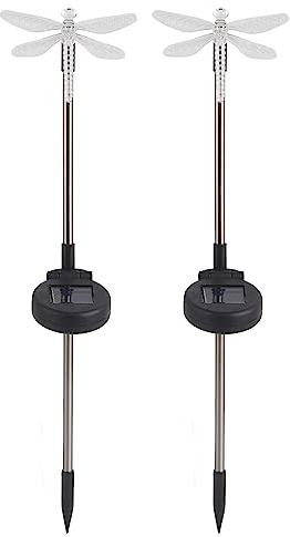 Qcwwy 2 Stück Gartenleuchte, Solar-LED-Farbwechsel, Libelle, Bodeneinbauleuchte, Garten-Rasen-Bodenleuchte, Solarleuchte, Rasenleuchte, Gartendekoration