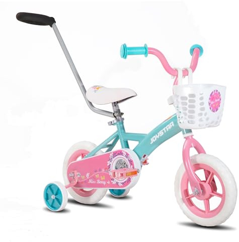 JOYSTAR Miss Berry 10 Inch Kids Bike for Boys and Girls Ages 1-3 Years, Toddler Bike with Training Wheels & Basket, Detachable Parent Push Handle, Children Bicycle in Green
