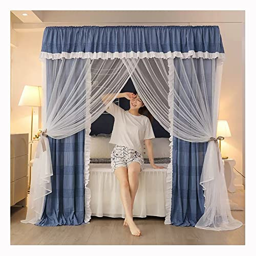 EsEntL Blaues 4-Eck-Säulenbett-Baldachin-Moskitonetz, mit Halterung, dekorativer Vorhang für Frühling, Sommer, Herbst, Winter, Einzelbett, Doppelbett (Farbe: Stil 2, Größe: 180 x 230 cm/71 x 91 Zol