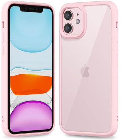 oakxco Thin Slim Clear case for iPhone 11, Transparent Hybrid Hard Shell Plastic & Soft Silicone Rubber Bumper, Non-Yellow Acrylic Protective Lightweight Cover for Women, Light Pink