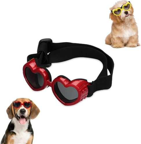 Qoobom Hundebrille in Herzform, windabweisend, UV-Schutz, kleine Hunde-Sonnenbrille für Outdoor-Reiten und Spazierengehen, Rot