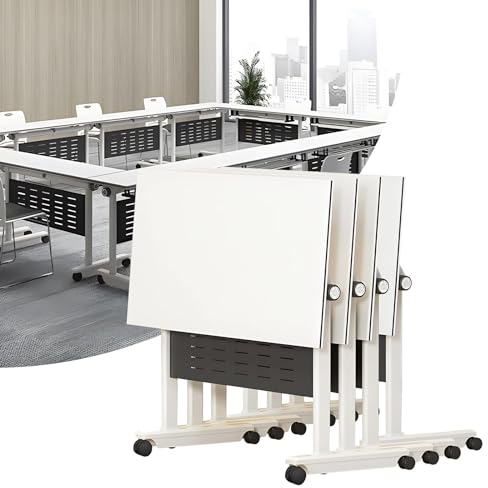 Schreibtisch Klappbar - Klappbarer Mobiler Schulungstisch Mit Klappdeckel, Büro-Konferenztisch Mit Geräuschlosen Feststellrädern, Konferenztisch, Besprechungstisch, Weißer Konferenzraumtisch(4PCS)
