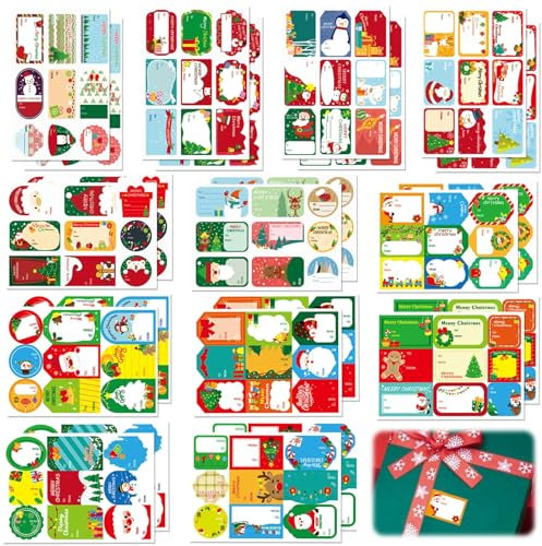 261 Stück Weihnachten Geschenkaufkleber, 18 * 13cm Weihnachtssticker Selbstklebend Geschenkaufkleber Weihnachten Namensaufkleber Weihnachtsetiketten für Weihnachtsdeko Geschenkverpackungen