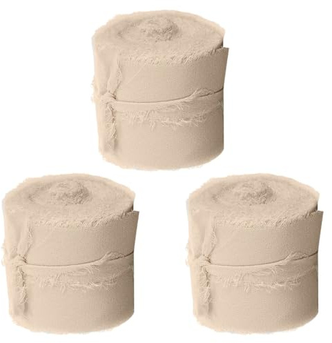 ZILZUFA Cinta de Regalo de Gasa Beige Crema Cinta de Gasa Cinta de Lazo Cinta de Tela de Boda 15 m x 30 mm