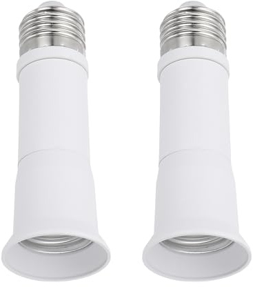 PATIKIL 4.3 Inch E26/E27 Light Socket Extender, 2 Pcs Flexible Bulb Socket Extension Adjustable Bulb Extender Adapter for Medium Screw Base Home Lamps, White, Silver Tone