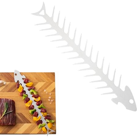 JLEivvi 1 Pcs Grill Stand Tool Unique Kabob Skewers Rack Barbecue Skewer Rack Stainless Steel Fishbone Shape Barbecue Holder for BBQ Grilling Accessories(11.8 L)
