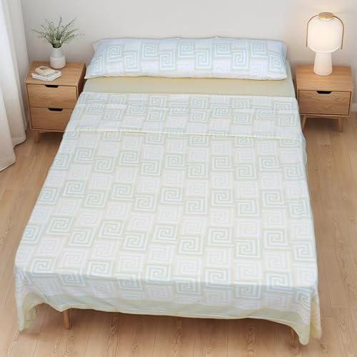 Conjunto de Sábanas Térmicas Pirineo 3 Piezas para Invierno - Microfibra Cepillada Premium, Incluye Sábana Bajera Ajustable, Encimera y Funda de Almohada - Color Geometria Beige, Cama de 135 x 190cm