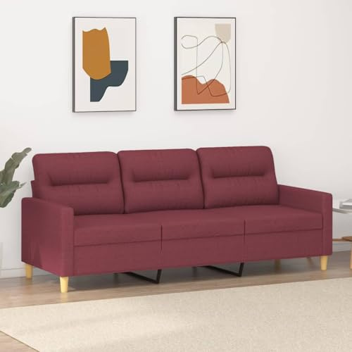 KOIECETA Sofasessel Sessel Sofa mit Armlehnen Rückenkissen Loungesessel Fernsehsessel für Wohnzimmer Relaxsessel Clubsessel Polstersessel 3-Sitzer-Sofa Weinrot 180 cm Stoff