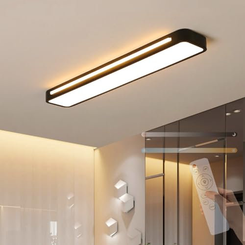 TZSMUM LED Dimmbar Deckenleuchte mit Fernbedienung Lang Deckenlampe 2700K-6500K Dimmbar Deckenbeleuchtung Modern Acryl Rechteckig Flach Deckenleuchte Flurlampe Werkstatt Küchenlampe (Schwarz,78cm)
