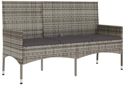 ULUYYUC Blumenbank Outdoor Gartenbank Sitzbank Garten Gartenloege - Gartenbank 3-Sitzer mit Kissen Grau Poly Rattan für Garten Parks Balkon Innenhof