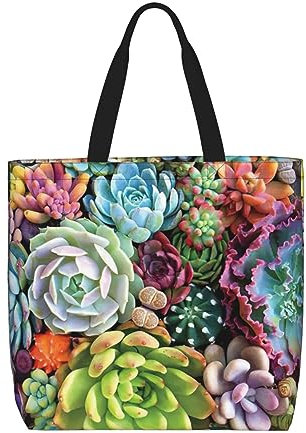Zhuanyun Lindo bolso de mano para mujer con estampado suculento, diseño de compras y oficina, negro, talla única, Negro , Talla única