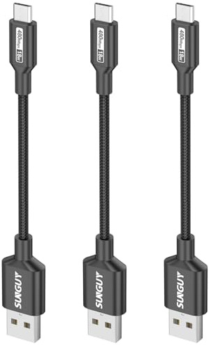 SUNGUY Lot de 3 câbles micro USB courts de 15cm, chargeur Android de, cordon de données de charge rapide compatible avec Galaxy S6 S7 Edge, station de charge, clé TV, PS4, Chromecast (Noir)