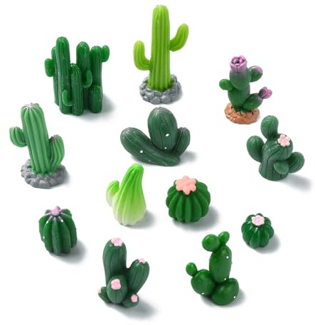 UR URLIFEHALL Lot de 60 cabochons en résine de 12 styles en forme de cactus 3D pour plantes succulentes miniatures sans trou pour travaux manuels, table, maison, jardin