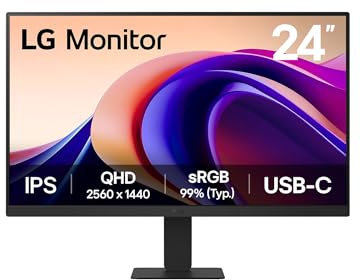 LG 24U631A-B Ecran PC bureautique 24 - Dalle IPS résolution QHD (2560x1440), 5ms 100Hz, HDR 10, sRGB 99% (CIE1931), inclinable, HDMI 2.0, USB-C (15W)