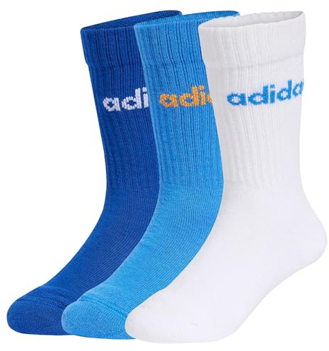 adidas Uniseks - dzieci LINEAR KIDS CREW 3 PAIRS PER PACK SOCKS, white/ray blue/team royal blue, 5-6 Years