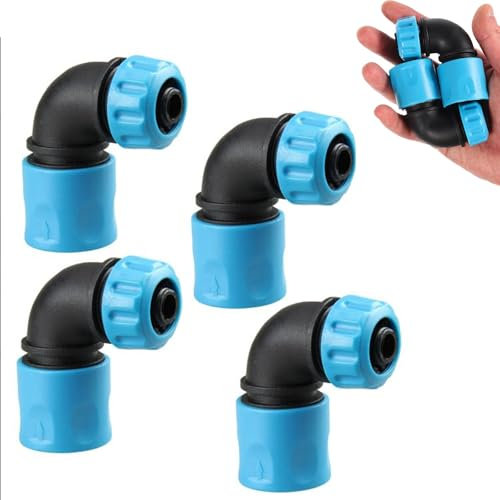 Lot de 4 raccords coudés rapides pour tuyau d'arrosage 1/2 (12-13 mm), raccords coudés efficaces à 90 ° pour différentes applications, améliorez votre système d'arrosage