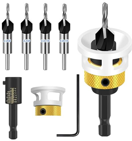 Lot de 6 forets coniques avec butée de profondeur, alésage précis, en HSS-M2, foret à bois avec tige hexagonale de 1/4 de diamètre de 2,8, 3,2, 3,5, 4 mm