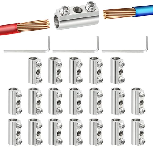 PATIKIL Steel Wire Rope Cable Clamp, 20 Pack M5 Wire Rope Clips 6.2mm Line Hole with End Screw Stopper and Wrench Silver Tone