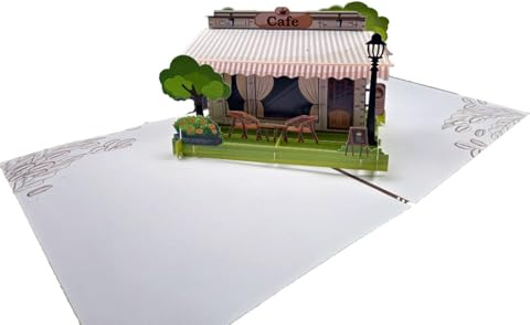 3D Pop-Up Grußkarte Café-Szene, Handgefertigte Popup Karte mit Straßencafé-Motiv, Vintage Design, Geburtstagskarte, Geschenkgutschein & Einladung zum Kaffee, Kaffeeklatsch
