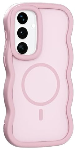 Wuhaizher Magnetic for Samsung A17 5G Case Clear Cute Wave Frame Curly Shape Compatible with Magsafe Support Wireless Charging Shockproof Slim Phone Cover for Galaxy A17 5G, Pink