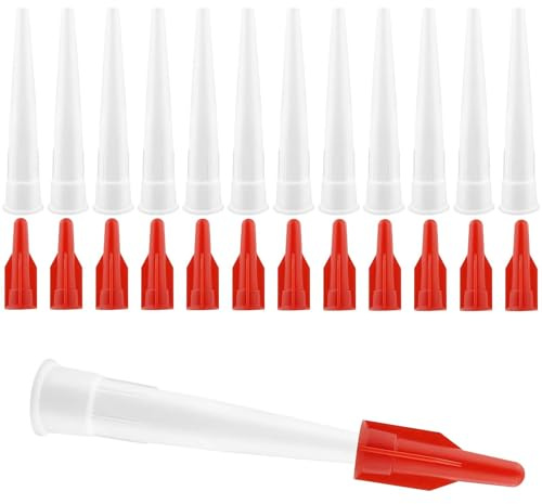 12 Pieces Spare Silicone Sealant Nozzles, Silicone Tube Nozzles Resealable Sealant Nozzle with 12 Pcs Red Caulk Cap Covers for Bathroom Kitchen Finishing Sealing