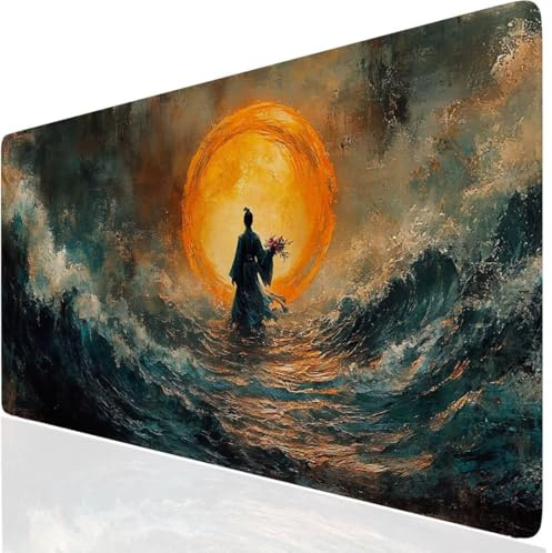 Meer Mauspad XXL, Gelb Mousepad 900x400mm mit Genähten Kanten, Mauspad Großes Schreibtischauflage, Gaming Mousepad Wasserdicht und rutschfest, Desk Mat Vernähte Kanten für PC, MacBook, Laptop DE-5688