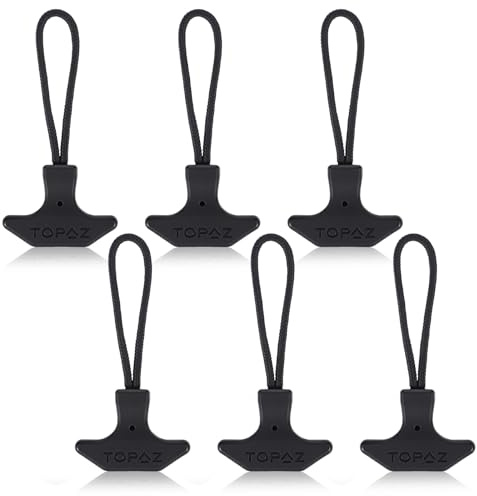 6Pcs Heavy Duty T-Shaped TPU Zipper Pull Cord for Backpacks Luggage Cooler Bags Sports Gear Durable Nylon Rope Black