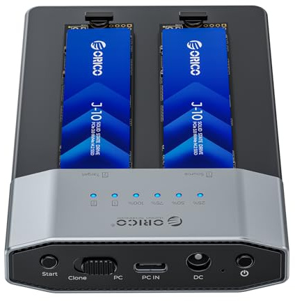ORICO Carcasa para SSD M.2 NVMe de 20 Gbps, Estación de Acoplamiento M.2 NVMe de Dos Bahías, Base de Acoplamiento NVMe para SSD PCIe NVMe con Conector M, Compatible con Clonación sin Conexión y UASP
