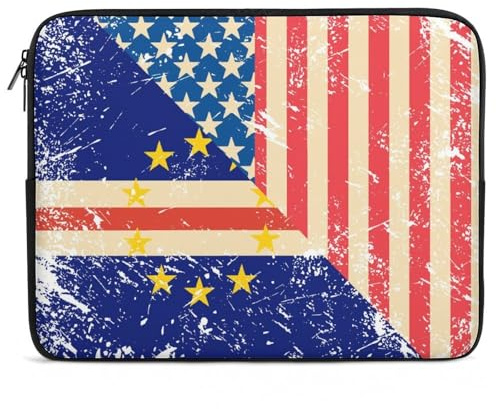 U.S.A And Cape Verde Vintage Flag Slim Laptop Sleeve for Men Women Large Capacity Zippered Case for Office Travel