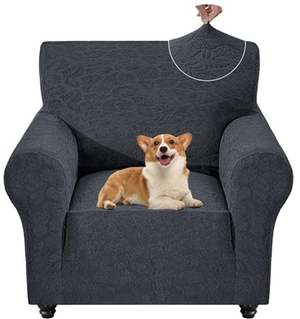 YSTELLAA Sesselbezug 1 Sitzer Mit Armlehne, Sofa Überzug Stretch Rutschfester, Sofabezug Durable Waschbar, Couch Überzug rutschfest, Für Wohnzimmer Protector Für Haustiere, Dunkelgrau | Universeller Sofabezug, rutschfest, geeignet für Wohnzimmer und Haustiere