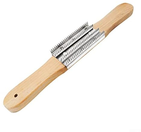 Rastrillo de rueda de pulido de 15 pulgadas con placa de metal para limpiar compuestos secos y apósitos de ruedas, agarre de madera de haya de larga duración