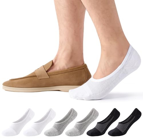 Effeet Men’s No Show Trainer Socks, Cotton Invisible Loafer Socks, 6 Pairs