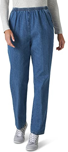 Chic Classic Collection womens Cotton Pull-on Pant With Elastic Waist Jeans, Destruction Blue Denim, 14 US