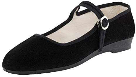 Japanwelt Original China-Samt-Schuhe schwarz für Damen, Größe 39, der Klassiker, ROC Samtschuhe Ballerinas, Bequeme Halbschuhe mit Riemchen, Schwarze Trachtenschuhe aus Samt
