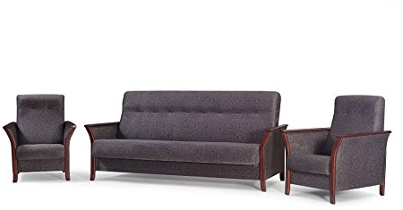 mb-moebel Polstergarnitur 3er Sofa und Zwei Sessel Couch mit Bettkasten und Schlaffunktion Wohnzimmer Set 311 Barbados Schokolade