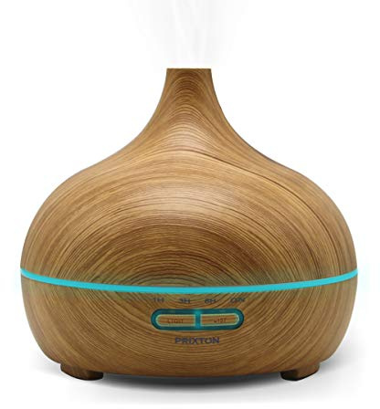 PRIXTON - Humidificateur et diffuseur d'arômes Huile Essentielle pour l'aromathérapie Humidificateur d'air, Réservoir 300 ML, Minuterie 1-3-6 h | Hidra (Bois Clair)