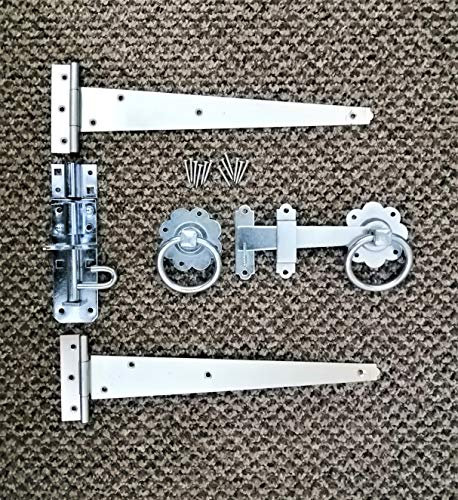 Tee Hinge (2) 12 300mm Ring Latch Wooden Gate Fitting Kit Garden Gate Set Zinc, Supplied with All The Fixings