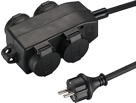 XUANSHI 4-Fach Steckdosen-Block - IP44 Außenbereich, Outdoor Verteilersteckdose mit Gummi Verlängerungskabel, Außensteckdose, Feuchtraum-Steckdosenverteiler, Garten Stromverteiler (5m, Schwarz)