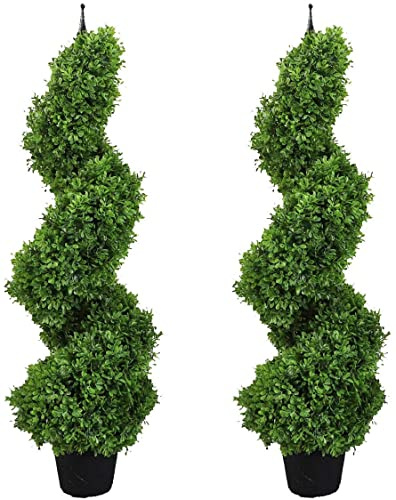 momoplant 2 Set Artificial Spiral Topiary Trees 90cm Boxwood Tower Plant Faux Garden Decoration with Pot Lifelike Outdoor Indoor Plants for Home Office Front Door