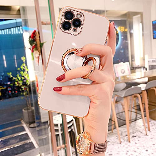 OWM iPhone 12 Pro Max Case with Ring Holder Stand Magnetic Back Silicone Shockproof Gold Edge Luxury Girls Women Protective Phone Cover Compatible for iPhone 12 Pro Max 6.7 inch (Blush Pink)