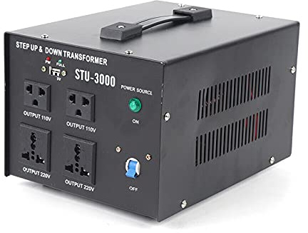 Transformador de corriente 110 V a 220 V 3 kW USB, tiene una potencia nominal de máximo 3000 W, con cinco salidas en total.