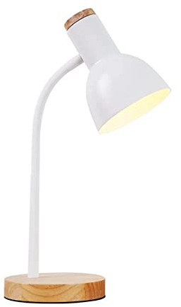 BEL AIR HOME - Lámpara Flexo de Escritorio ARGOS - Diseño Moderno y Elegante - Cuello de Cisne Flexible - Base Antideslizante de Madera - Portalámparas E27 (No Incluida) - Blanco, Metal