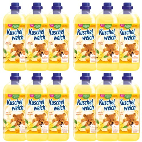 Kuschelweich Weichspüler - 12 x 1 l für je 38 Wäschen, kuschlig-weich - hautverträglich, mikroplastikfrei - Wilde Vanille