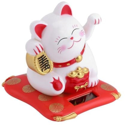 Beufee Gato de la Suerte Chino, Gato de la Suerte con energía Solar, Mini Gato Feliz con Brazo ondulante, estatuilla de Gato Que Hace señas, decoración para Coche, hogar y Oficina(Blanco)
