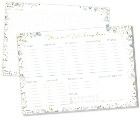 paper&you® A5 Wochenplaner Block [Blattgold] 50 Seiten inkl. Notizblock auf der Rückseite - klimafreundlich und nachhaltig