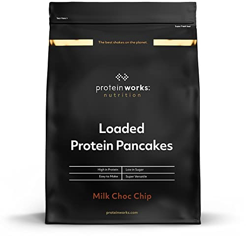 Protein Works - Loaded Protein Pancakes, Premium Protein Pancake Mix, High Protein Breakfast, Low Sugar, Low Fat, Milk Choc Chip, 16 Servings, 1kg